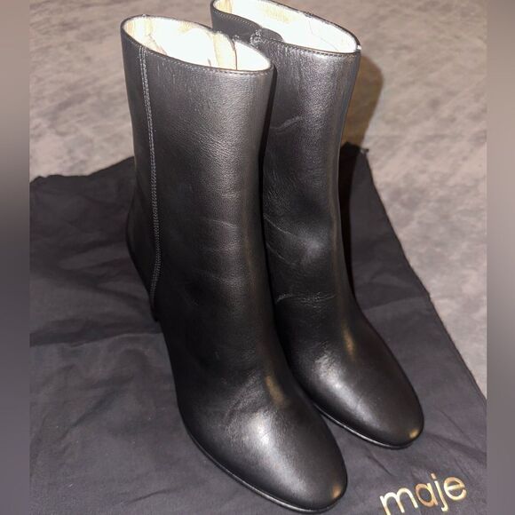 NEW Maje Fanette Pointed-Toe Leather Ankle Boots Size 9 - Picture 3 of 13